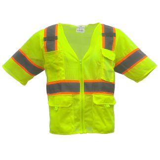 Best Vest – Class 3 Premium Contrast Striping Surveyor Mesh Vest, Zippered, 6 Pockets – JS1135